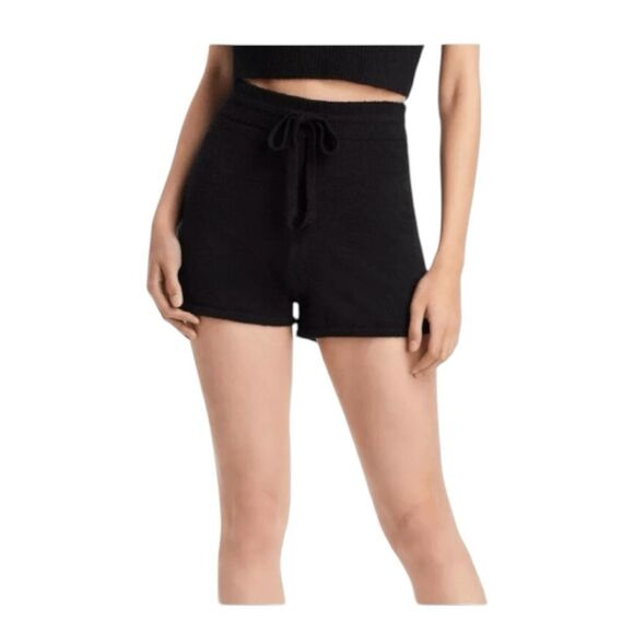 Aqua Bloomingdale's Textured Shorts Black Heavyweight Knit Drawstring Pull-On M - Picture 1 of 5